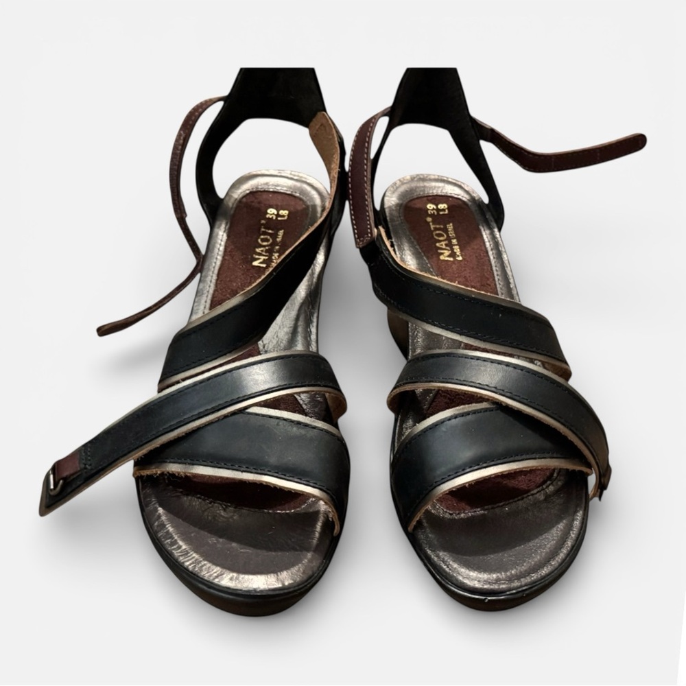 ✨NWOT Naot Gesture Wedge Sandals Women’s Leather 3” Heel Sz 39 US 8 - Picture 8 of 10